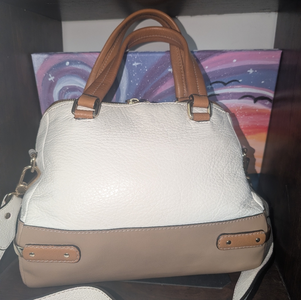 Furla Leather Colorblock 2-way Satchel Bag - White, Tan & Blue - Picture 2 of 6